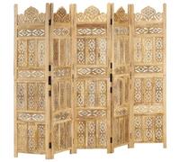 Kaloriko Lot de 5 séparateurs de pièce en bois massif de manguier avec motifs sculptés à la main, 200 x 165 cm, pliable, autonome, opaque, pour chambre à coucher, salon, bureau, séparateur pliable