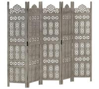 Kaloriko Lot de 5 séparateurs de pièce sculptés à la main - Gris - En bois massif de manguier - 200 x 165 cm - Pliable et autonome - Paravent brise-vue pour chambre à coucher, salon, bureau et