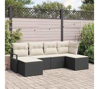 Kaloriko Lot de 6 canapés de jardin avec coussins - Noir crème - Poly rotin - Modulaire - Espace de rangement pour terrasse et jardin