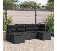 Kaloriko Lot de 6 canapés de jardin avec coussins noirs en polyrotin - Mobilier d'extérieur modulaire pour terrasse avec compartiments de rangement