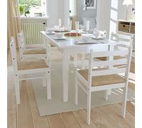 Kaloriko Lot de 6 chaises de Salle à Manger en Bois d'hévéa Blanc, siège rembourré Velours Polyester, Dossier carré Confortable, Dimensions 44x45x81 cm, Design scandinave Moderne