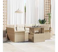 Kaloriko Lot de 7 canapés de jardin avec coussins beige en polyrotin modulaire résistant aux UV avec fonction de rangement pour terrasse et jardin, 6 places