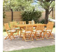 Kaloriko Lot de 8 chaises pliantes blanches en bois d'acacia massif - 49 x 57,5 x 92 cm - Avec rembourrage - Pour extérieur, balcon, terrasse, résistantes aux intempéries, peu encombrantes