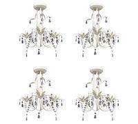 Kaloriko Lustres Suspendus à Cristaux Blanc Antique, 4 pièces, luminaire Plafond 3 Douilles E14, Cadre métal et Cristal Acrylique, 30 x 35 cm, Salon Salle Manger Chambre Couloir Bureau intérieur