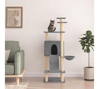 Kaloriko Meuble Arbre à Chat Gris Clair 153 cm avec griffoirs en sisal, Tour Multi Niveaux avec Maison, lit et hamac, escalier, Niche et Plateformes pour Jouer, Grimper et se Reposer