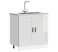 Kaloriko Meuble Bas pour évier Porto Blanc Brillant en Bois d'ingénierie 80x46x81,5 cm avec Pieds réglables, Rangement Cuisine optimisé, Placard organisé pour Vaisselle et ustensiles