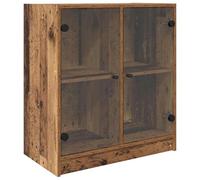 Kaloriko Meuble d'appoint Bois Ancien 68 x 37 x 75,5 cm avec Portes en Verre, étagères de Rangement pour Salon Salle à Manger, Buffet Console Armoire décorative Pratique