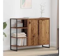 Kaloriko Meuble d'appoint Bois Ancien 96,5 x 30 x 75 cm, Buffet Rangement avec 2 Portes, en Bois d'ingénierie, Pieds Acier Stables, Meuble Salon Salle à Manger Bureau, Style Industriel Fonctionnel