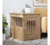 Kaloriko Meuble de Cage pour Chiens chêne Artisanal, Niche cabane Maison abri Cage pour intérieur Salon, Bois d ingénierie Acier, 55 x 75 x 65 cm, Porte verrouillable, Table d appoint pour décoration