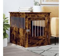 Kaloriko Meuble de Cage pour Chiens chêne fumé, Niche cabane Maison abri Cage lit Corbeille en Bois d ingénierie et Acier, Porte verrouillable, intérieur Salon, 64,5 x 80 x 71 cm