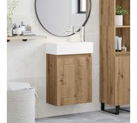 Kaloriko Meuble de salle de bain en chêne Artisan avec lavabo et robinet, montage mural, espace de rangement, porte réversible, ensemble de meubles de salle de bain moderne pour salle de bain et WC