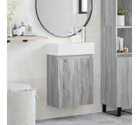 Kaloriko Meuble de salle de bain gris Sonoma avec lavabo, robinet mitigeur, montage mural, espace de rangement, portes réversibles, compartiment de rangement et design moderne pour salle de bain, WC