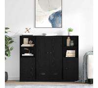 Kaloriko Meuble haut en bois aspect chêne noir, 3 pièces, 132 x 35,5 x 103,5 cm, avec 4 portes à charnière, poignées en métal, espace de rangement pour salle à manger, salon