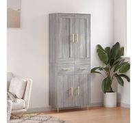 Kaloriko Meuble haut gris Sonoma 69,5 x 34 x 180 cm, en matériau dérivé du bois, étagère sur pied avec portes, grand espace de rangement, pieds en métal