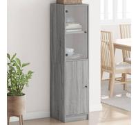 Kaloriko Meuble haut Sonoma gris avec porte en verre, 35 x 37 x 142 cm, meuble de rangement polyvalent en bois solide pour salon et cuisine