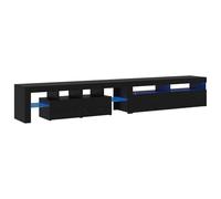 Kaloriko Meuble TV 2 pcs chêne Noir en Bois d'ingénierie 260 x 37 x 40 cm avec LED intégré, Rangement spacieux, Portes à charnières, étagères en Verre pour Salon séjour Bureau Design Contemporain
