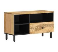 Kaloriko Meuble TV 80 x 33 x 46 cm - Bois massif mangue - Meuble multimédia robuste avec espace de rangement - Pieds en fer - Pour salon, chambre à coucher