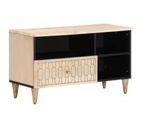 Kaloriko Meuble TV 80 x 33 x 46 cm, en bois massif blanchi de mangue, sculpté à la main, robuste, pour salon, centre multimédia stable