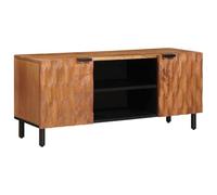 Kaloriko Meuble TV avec étagère, marron acacia, surface en bois de manguier massif, 105 x 33 x 46 cm, buffet bas avec 2 portes à charnières, espace de rangement et étagère pour salon, home cinéma et