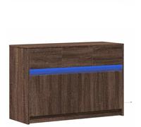 Kaloriko Meuble TV chêne Marron avec LED réglables, Bois d'ingénierie Robuste 91x34x61 cm, Grand Rangement tiroirs et Compartiments, Support Stable pour écran