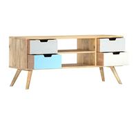 Kaloriko Meuble TV en Bois de manguier Massif 110x35x48 cm avec 4 tiroirs et 2 Compartiments, Buffet Console Rangement pour Salon séjour Bureau, Finition laquée Stable Durable Design rétro élégant