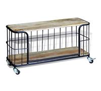 Kaloriko Meuble TV en Bois de manguier Massif et Fer 100x40x45 cm avec 4 roulettes, Buffet Console de Rangement pour Salon séjour Chambre Bureau, Table Support élégant Robuste Artisanal