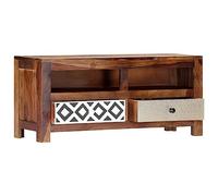Kaloriko Meuble TV en Bois Massif 90x30x40 cm, Table de Salon avec 2 tiroirs et Compartiments, Design élégant pour Chambre séjour Bureau, Rangement Pratique avec Cache câble