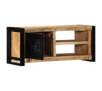 Kaloriko Meuble TV en Bois Massif de manguier Brut 80x30x35 cm avec Porte, étagères Robustes, Cadre en Fer Stable pour Salon séjour Chambre Bureau Rangement élégant Design Industriel