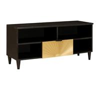 Kaloriko Meuble TV en bois noir et doré 100 x 33 x 46 cm avec tiroir, étagères et espace de rangement pour salon, chambre à coucher, chambre d'adolescent, home cinéma, bureau et jeu