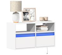 Kaloriko Meuble TV Mural Blanc Bois d'ingénierie 80x31x45 cm avec lumières LED RVB, 2 tiroirs, 2 Compartiments de Rangement, Design Suspendu pour Salon séjour Chambre Bureau