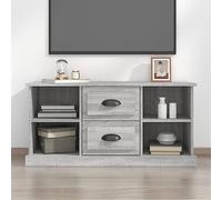 Kaloriko Meuble TV Sonoma Gris en Bois d'ingénierie 99,5x35,5x48 cm avec 4 Compartiments et 2 tiroirs pour Rangement Salon sejour Bureau, Support Stable pour écran et décorations