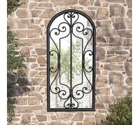 Kaloriko Miroir de jardin noir en fer 100 x 45 cm avec effet rouille pour extérieur, miroir mural vintage, miroir décoratif pour décoration de jardin et réflexion de la lumière