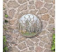 Kaloriko Miroir de jardin rond sable 60 x 3 cm en fer avec design floral décoratif pour extérieur, montage mural pour décoration de jardin et direction de la lumière en extérieur
