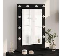 Kaloriko Miroir de lavabo noir aspect chêne 70 x 50 x 18 cm avec éclairage LED, cadre en bois, miroir cosmétique pour salle de bain, chambre à coucher, salon, grossissant, économe en énergie, design