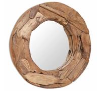 Kaloriko Miroir décoratif Rond en Teck Massif 60 cm avec Verre, Crochet de Suspension, Finition Marron, décoration Murale pour Bain Chambre Salon Couloir entrée Maison Appartement
