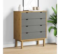 Kaloriko OTTA Commode à tiroirs en bois massif marron gris 76,5 x 39,5 x 90 cm avec 4 tiroirs, espace de rangement, buffet pour salon, chambre à coucher, bureau, couloir