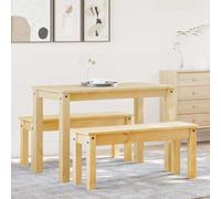 Kaloriko Panama Ensemble de salle à manger 3 pièces en pin massif avec finition cire de miel, table de 117 x 60 x 75 cm et deux bancs, salon stable pour un coin repas confortable et des repas