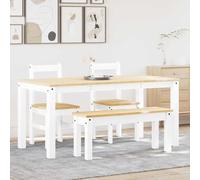 Kaloriko Panama Ensemble de salle à manger 4 pièces en pin massif blanc avec table, banc, chaises, ensemble de salle à manger pour manger, siège et repas dans la salle à manger, peu encombrant et
