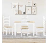 Kaloriko Panama Ensemble de salle à manger 5 pièces en bois massif de pin blanc avec table à manger stable et 4 chaises peu encombrantes pour repas, petit-déjeuner, dîner