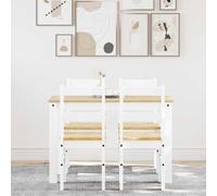 Kaloriko Panama Ensemble de salle à manger 5 pièces en pin massif blanc avec 1 table à manger 117 x 60 x 75 cm, 4 chaises jusqu'à 110 kg, peu encombrant, robuste pour repas, petit-déjeuner et dîner