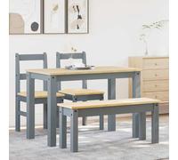 Kaloriko PANAMA Ensemble de table 4 pièces en pin massif gris avec banc et chaises pour salle à manger repas petit-déjeuner dîner