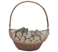 Kaloriko Panier à Bois de Chauffage en Osier Marron avec poignée, 57 x 46,5 x 52 cm, Sac Panier de Rangement pour bûche, Granule, Pellet, cheminée, poêle, intérieur extérieur, Salon Hiver