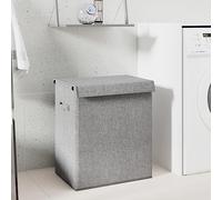 Kaloriko Panier à Linge Pliable Gris en Tissu Faux Lin 51 x 34,5 x 59 cm, 2 Compartiments, Couvercle et poignées latérales, Sacs intérieurs Amovibles pour buanderie, Rangement Discret