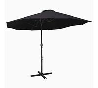 Kaloriko Parasol avec mât en aluminium, 460 x 270 cm, noir, résistant aux intempéries avec protection UV, manivelle, 12 baleines de parasol, pied en croix stable pour jardin, balcon, terrasse
