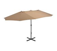 Kaloriko Parasol avec mât en aluminium, 460 x 270 cm, taupe, résistant aux intempéries, inclinable, avec manivelle, 12 baleines de parasol, protection UV, avec pied en croix stable pour jardin, balcon