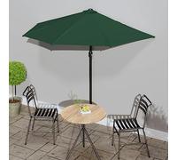 Kaloriko Parasol de balcon vert avec mât en aluminium, 270 x 144 cm, semi-circulaire, résistant aux UV et inclinable, avec manivelle, 5 baleines en acier, parasol déporté d'extérieur résistant aux