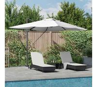 Kaloriko Parasol sable 352 x 251 x 265 cm en polyester et aluminium, inclinable et rotatif à 360°, avec éclairage solaire LED, résistant aux UV, résistant aux intempéries, pour jardin, balcon