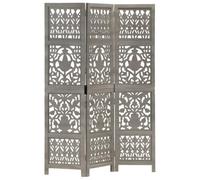Kaloriko Paravent 3 pièces en bois de manguier massif avec motifs sculptés à la main, gris, 120 x 165 cm, pliable, autonome, opaque, pour salon, chambre à coucher, bureau
