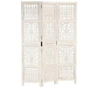 Kaloriko Paravent 3 pièces sculpté à la main blanc en bois de manguier massif 120 x 165 cm - Pliable et autonome comme brise-vue pour chambre à coucher, salon, bureau avec motifs décoratifs