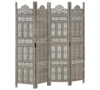 Kaloriko Paravent en bois de manguier sculpté à la main - Gris - 160 x 165 cm - Paravent pliable - Paravent indépendant pour chambre à coucher, salon, bureau